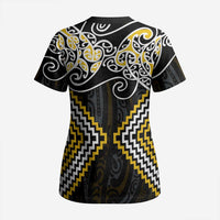 Gold Aotearoa Tukutuku Manawa Tapu Scrub Top Ta Moko Toi Maori - Polynesian Pride