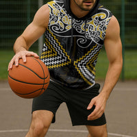 Gold Aotearoa Tukutuku Manawa Tapu Sleeveless Hoodie Ta Moko Toi Maori - Polynesian Pride