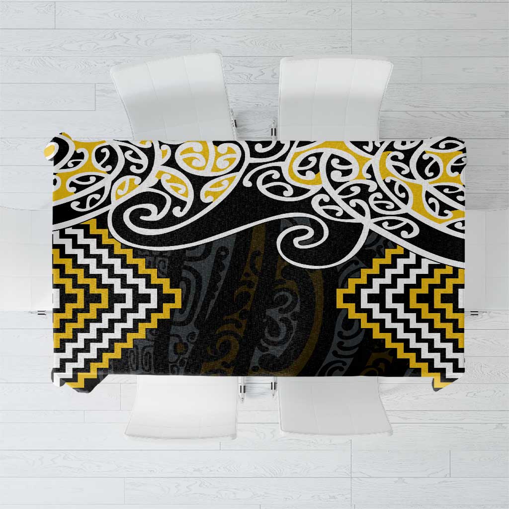 Gold Aotearoa Tukutuku Manawa Tapu Tablecloth Ta Moko Toi Maori LT9 Gold - Polynesian Pride