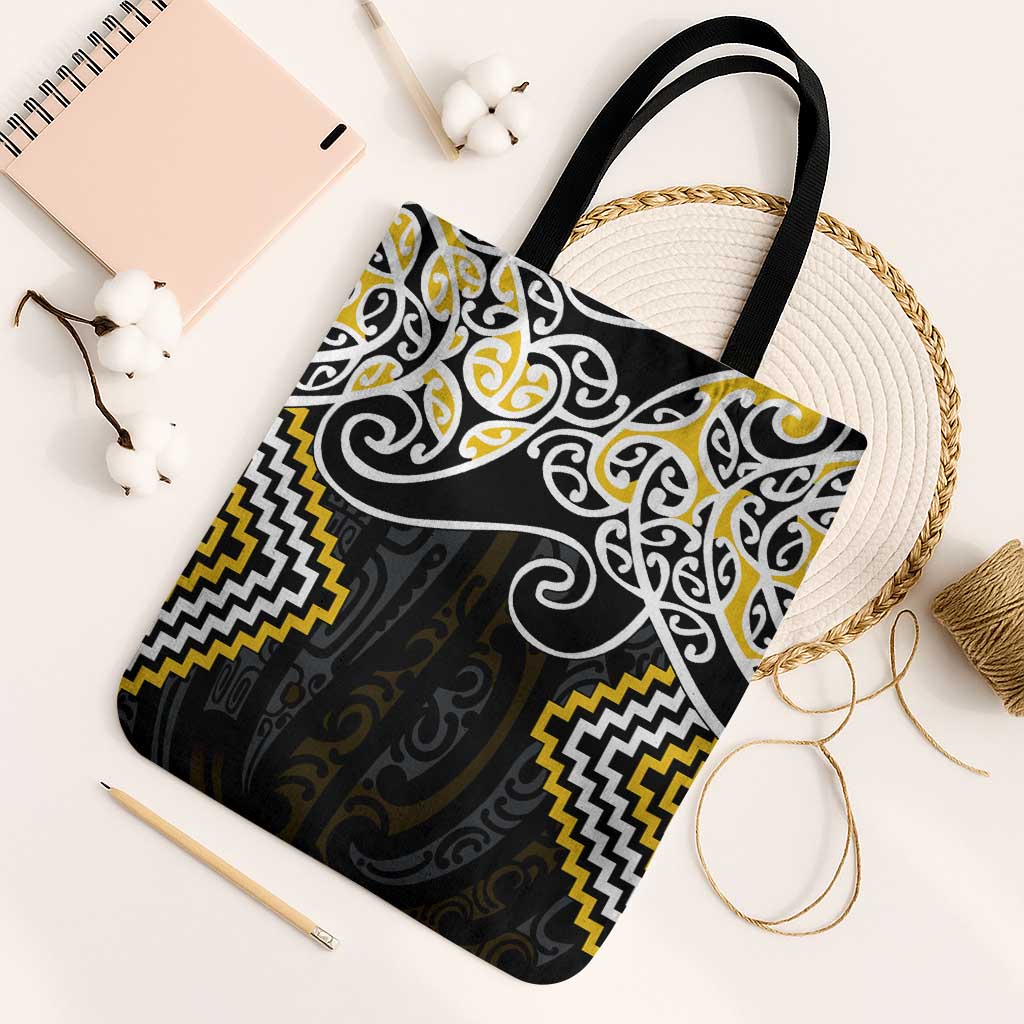 Gold Aotearoa Tukutuku Manawa Tapu Tote Bag Ta Moko Toi Maori - Polynesian Pride
