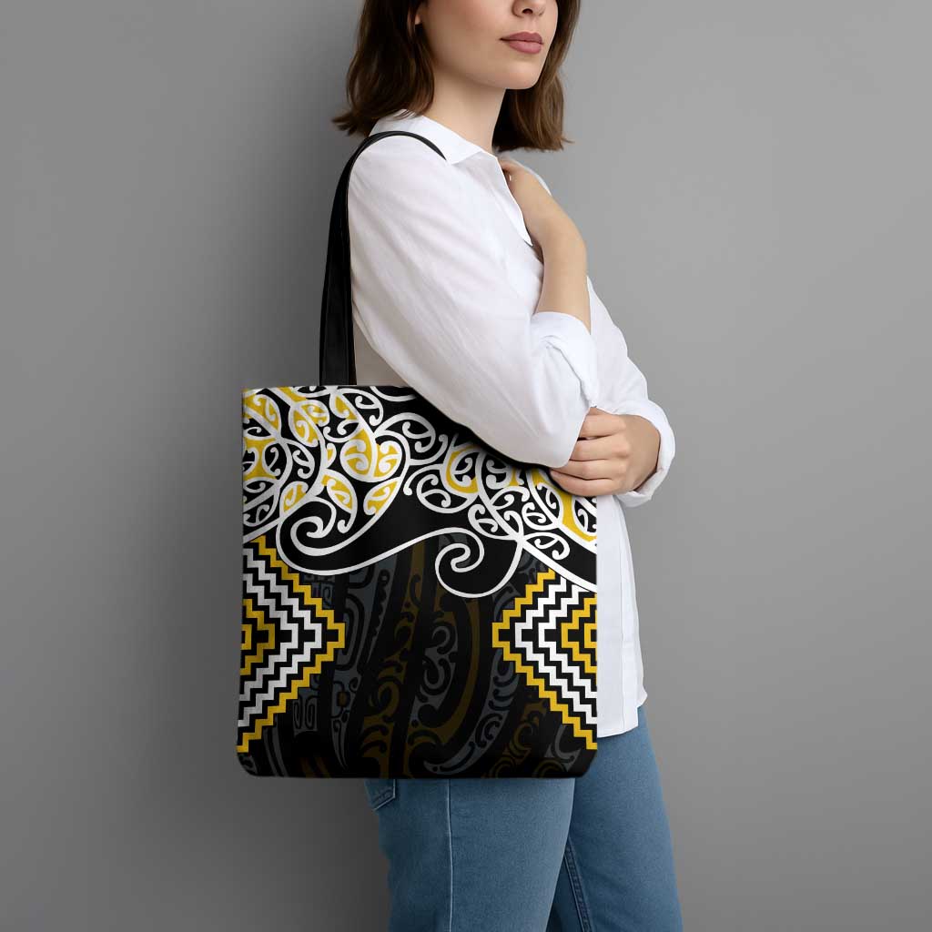 Gold Aotearoa Tukutuku Manawa Tapu Tote Bag Ta Moko Toi Maori - Polynesian Pride