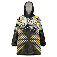 Gold Aotearoa Tukutuku Manawa Tapu Wearable Blanket Hoodie Ta Moko Toi Maori LT9 One Size Gold - Polynesian Pride