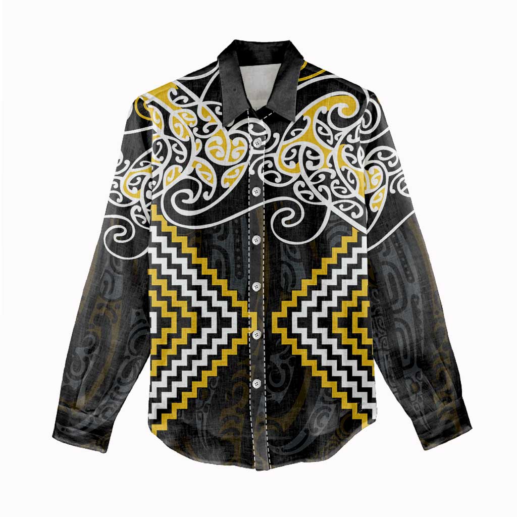Gold Aotearoa Tukutuku Manawa Tapu Women Casual Shirt Ta Moko Toi Maori LT9 - Polynesian Pride