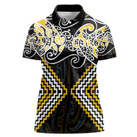 Gold Aotearoa Tukutuku Manawa Tapu Women Polo Shirt Ta Moko Toi Maori