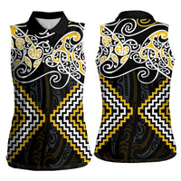 Gold Aotearoa Tukutuku Manawa Tapu Women Sleeveless Polo Shirt Ta Moko Toi Maori