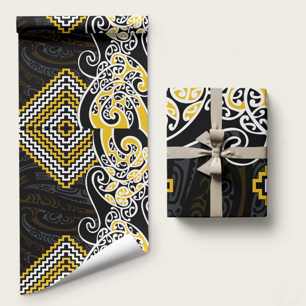 Gold Aotearoa Tukutuku Manawa Tapu Wrapping Paper Ta Moko Toi Maori - Polynesian Pride
