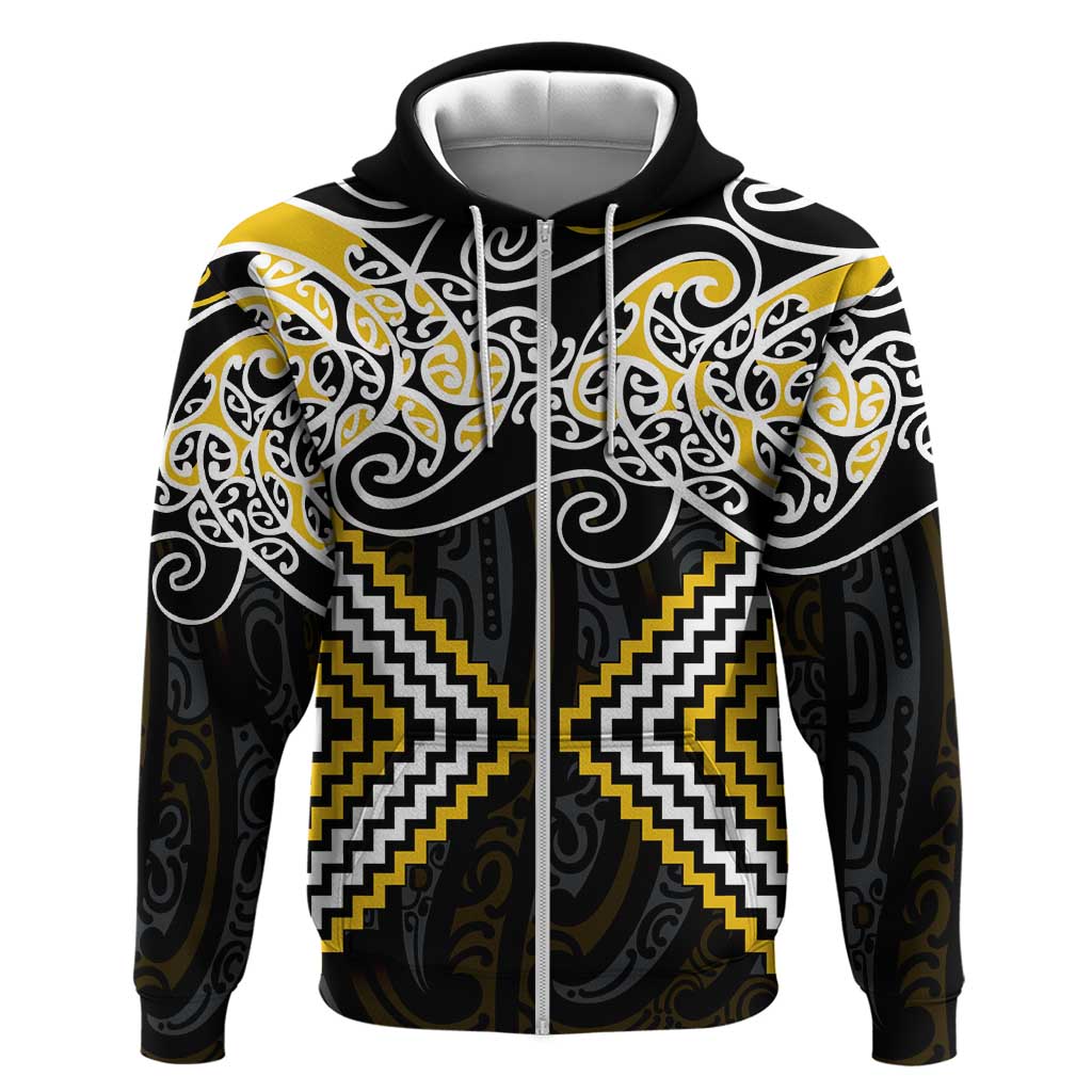 Gold Aotearoa Tukutuku Manawa Tapu Zip Hoodie Ta Moko Toi Maori LT9 Zip Hoodie Gold - Polynesian Pride