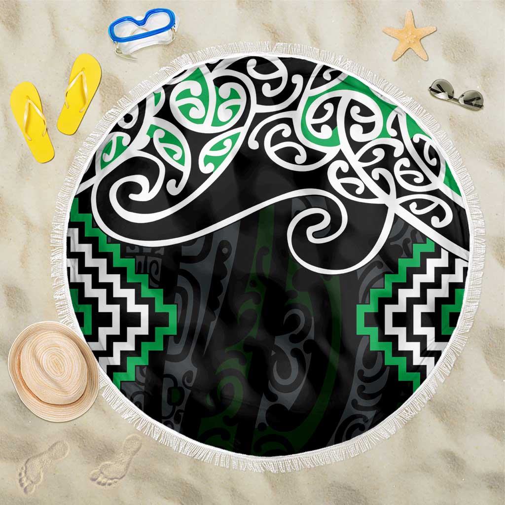 Green Aotearoa Tukutuku Manawa Tapu Beach Blanket Ta Moko Toi Maori LT9 One Size 150cm Green - Polynesian Pride