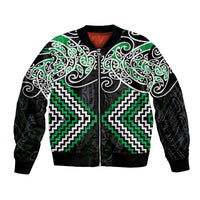 Green Aotearoa Tukutuku Manawa Tapu Bomber Jacket Ta Moko Toi Maori LT9 Unisex Green - Polynesian Pride