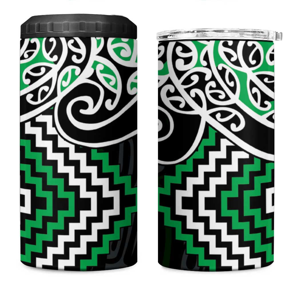 Green Aotearoa Tukutuku Manawa Tapu 4 in 1 Can Cooler Tumbler Ta Moko Toi Maori LT9 One Size: 16 oz Green - Polynesian Pride