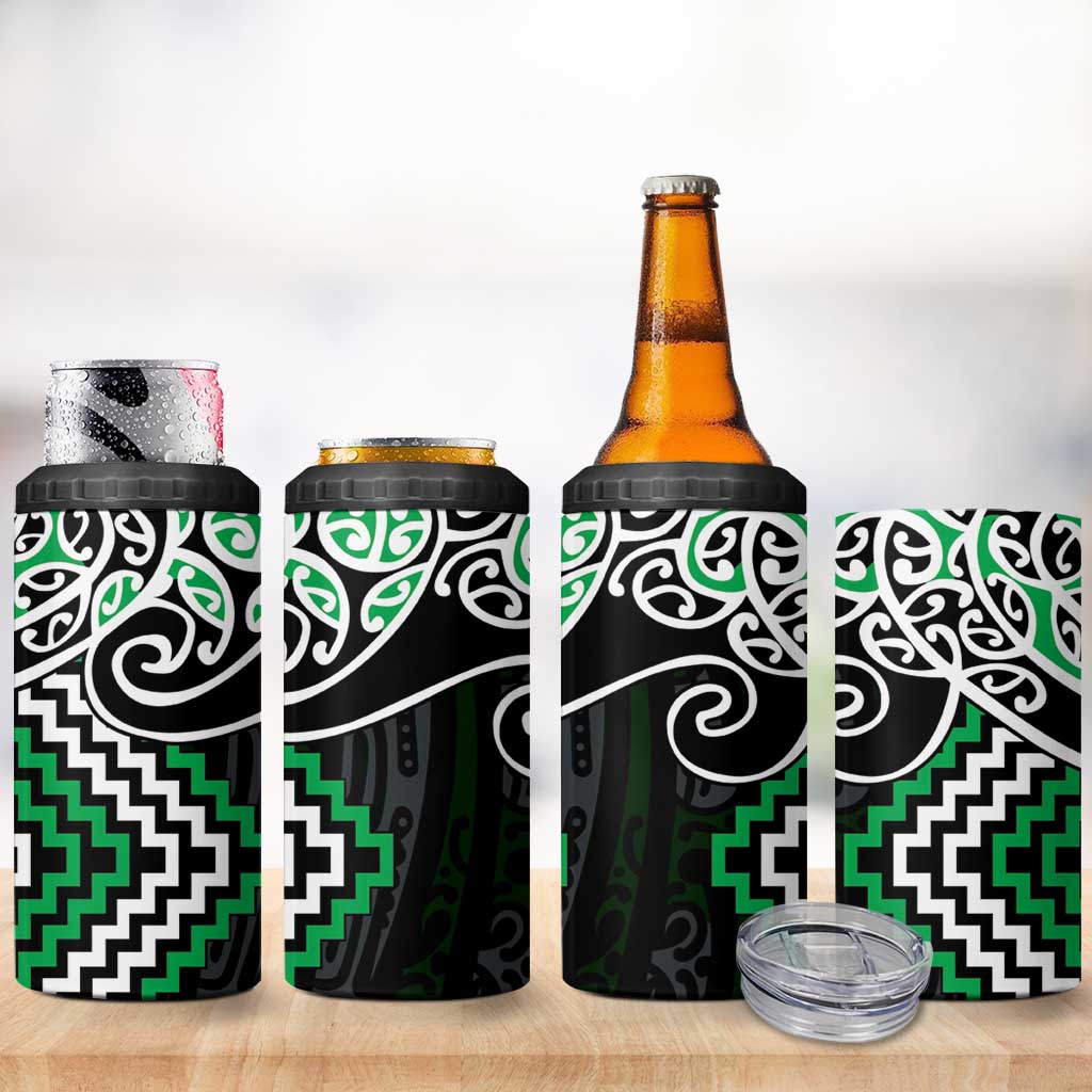 Green Aotearoa Tukutuku Manawa Tapu 4 in 1 Can Cooler Tumbler Ta Moko Toi Maori LT9 - Polynesian Pride
