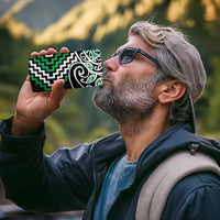 Green Aotearoa Tukutuku Manawa Tapu 4 in 1 Can Cooler Tumbler Ta Moko Toi Maori LT9 - Polynesian Pride
