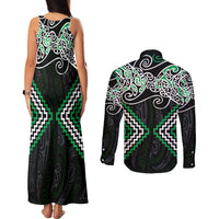 Green Aotearoa Tukutuku Manawa Tapu Couples Matching Tank Maxi Dress and Long Sleeve Button Shirt Ta Moko Toi Maori LT9 - Polynesian Pride