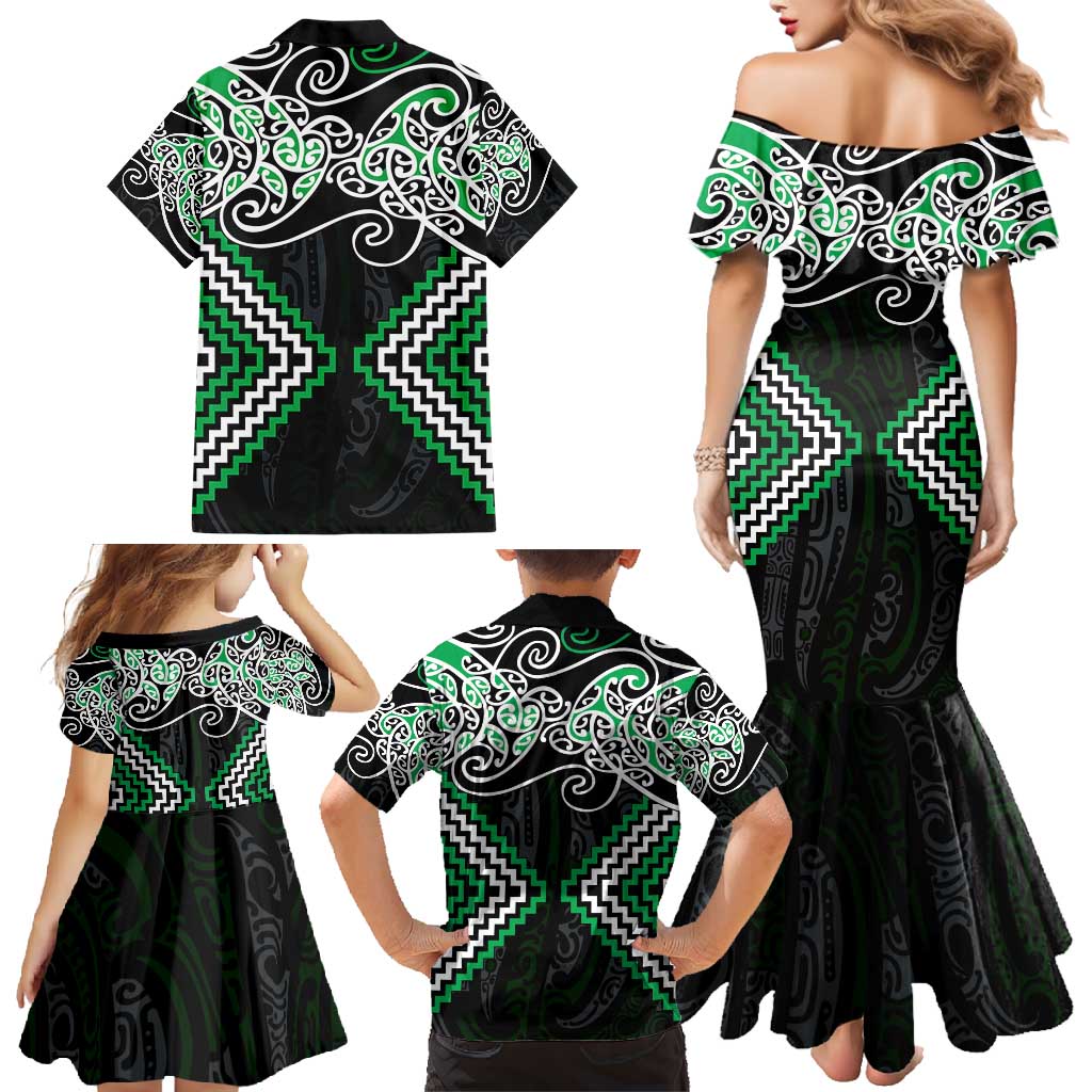 Green Aotearoa Tukutuku Manawa Tapu Family Matching Mermaid Dress and Hawaiian Shirt Ta Moko Toi Maori LT9 - Polynesian Pride