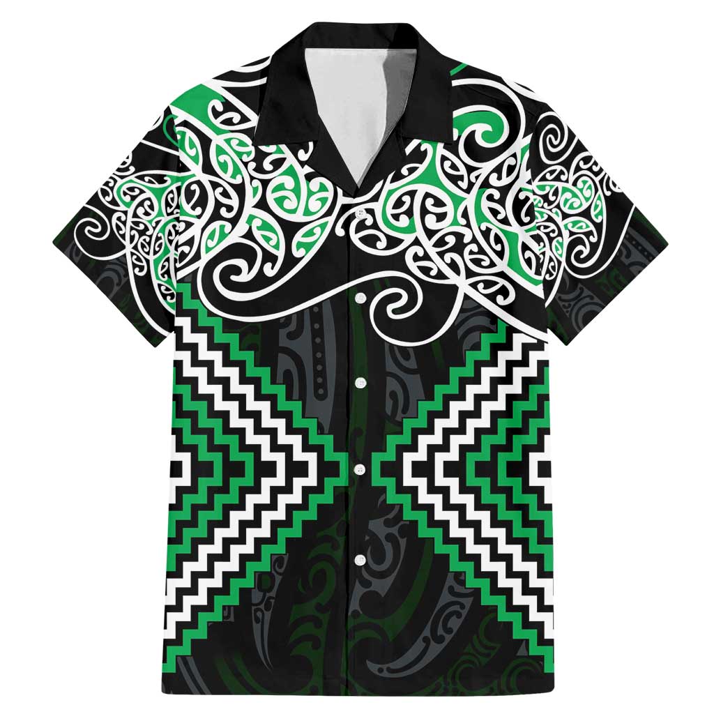 Green Aotearoa Tukutuku Manawa Tapu Family Matching Mermaid Dress and Hawaiian Shirt Ta Moko Toi Maori LT9 Dad's Shirt - Short Sleeve Green - Polynesian Pride