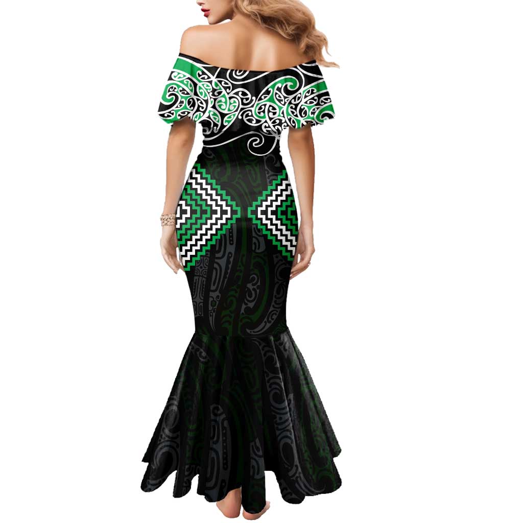 Green Aotearoa Tukutuku Manawa Tapu Family Matching Mermaid Dress and Hawaiian Shirt Ta Moko Toi Maori LT9 - Polynesian Pride
