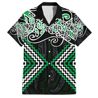 Green Aotearoa Tukutuku Manawa Tapu Family Matching Off The Shoulder Long Sleeve Dress and Hawaiian Shirt Ta Moko Toi Maori LT9 Dad's Shirt - Short Sleeve Green - Polynesian Pride