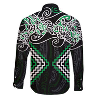 Green Aotearoa Tukutuku Manawa Tapu Family Matching Off The Shoulder Long Sleeve Dress and Hawaiian Shirt Ta Moko Toi Maori LT9 - Polynesian Pride