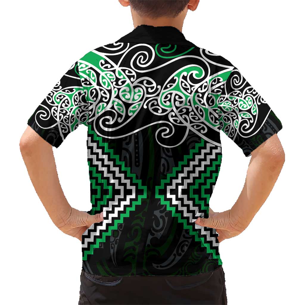 Green Aotearoa Tukutuku Manawa Tapu Family Matching Short Sleeve Bodycon Dress and Hawaiian Shirt Ta Moko Toi Maori LT9 - Polynesian Pride