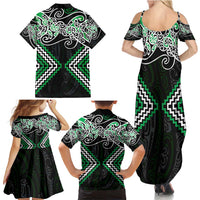 Green Aotearoa Tukutuku Manawa Tapu Family Matching Summer Maxi Dress and Hawaiian Shirt Ta Moko Toi Maori LT9 - Polynesian Pride