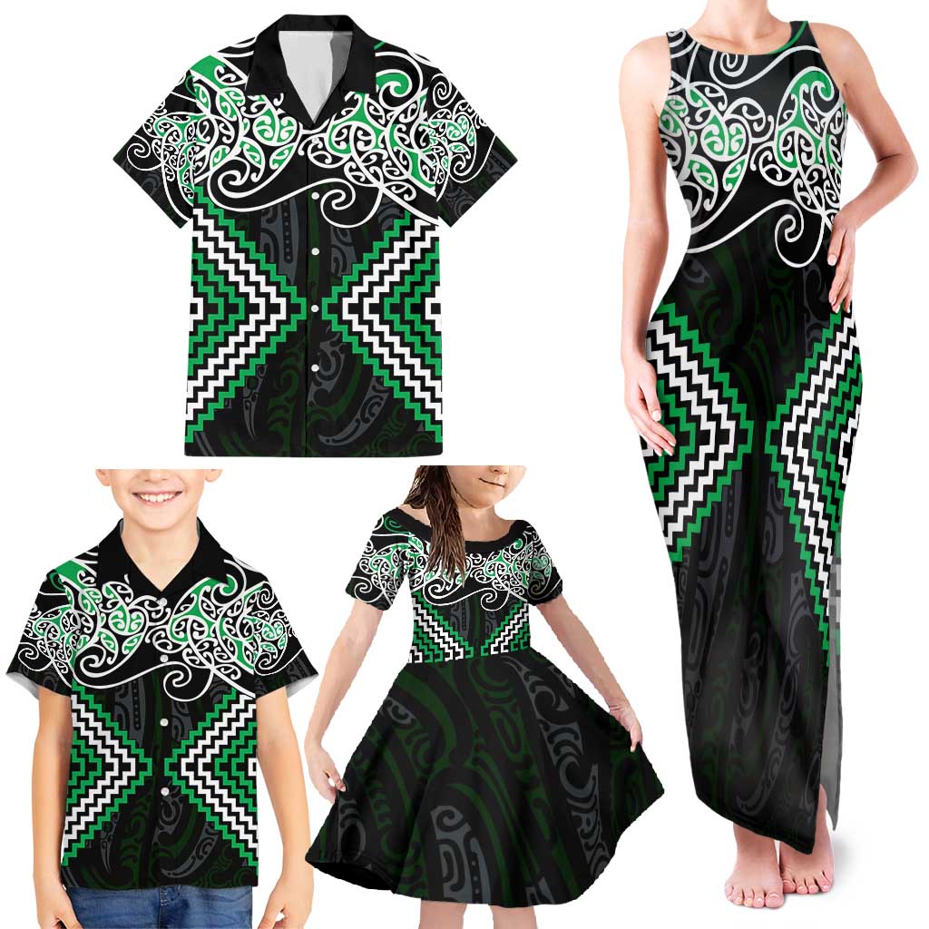 Green Aotearoa Tukutuku Manawa Tapu Family Matching Tank Maxi Dress and Hawaiian Shirt Ta Moko Toi Maori LT9 - Polynesian Pride