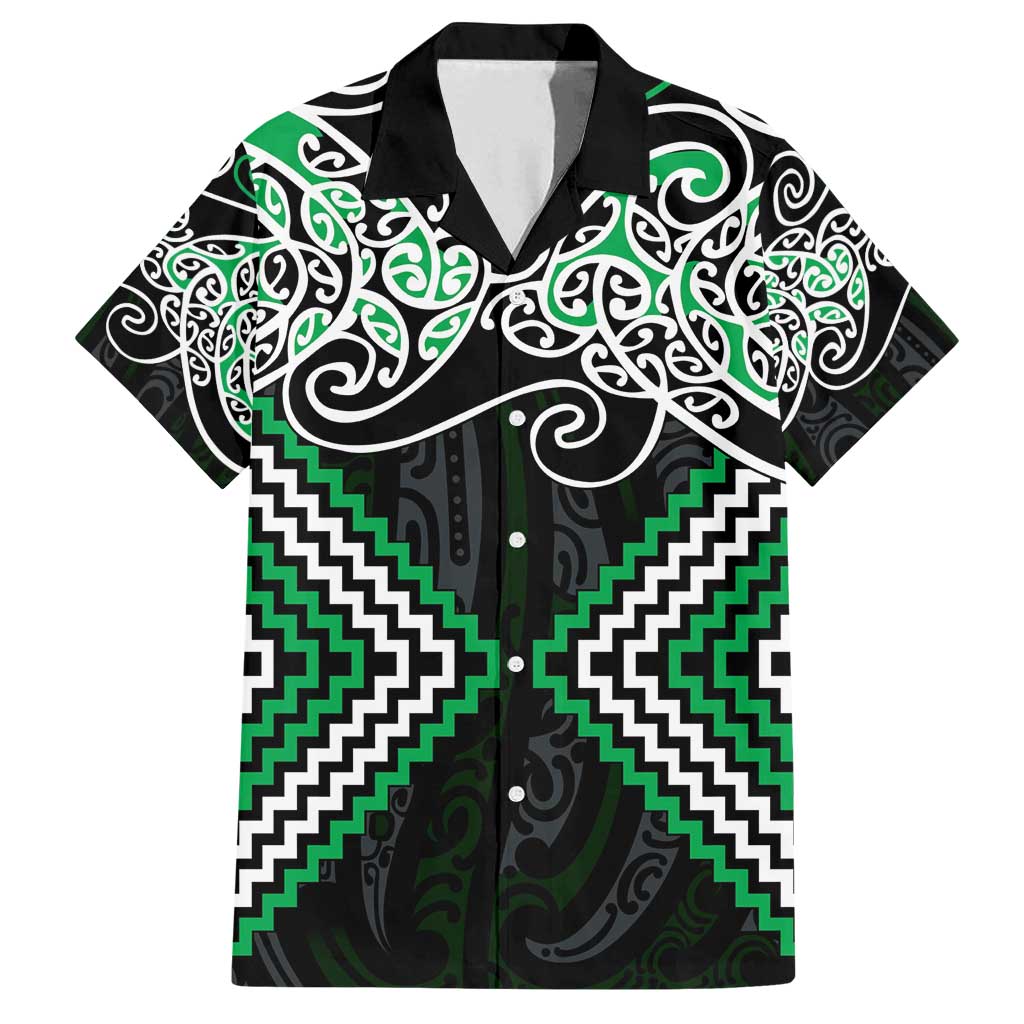 Green Aotearoa Tukutuku Manawa Tapu Family Matching Tank Maxi Dress and Hawaiian Shirt Ta Moko Toi Maori LT9 Dad's Shirt - Short Sleeve Green - Polynesian Pride