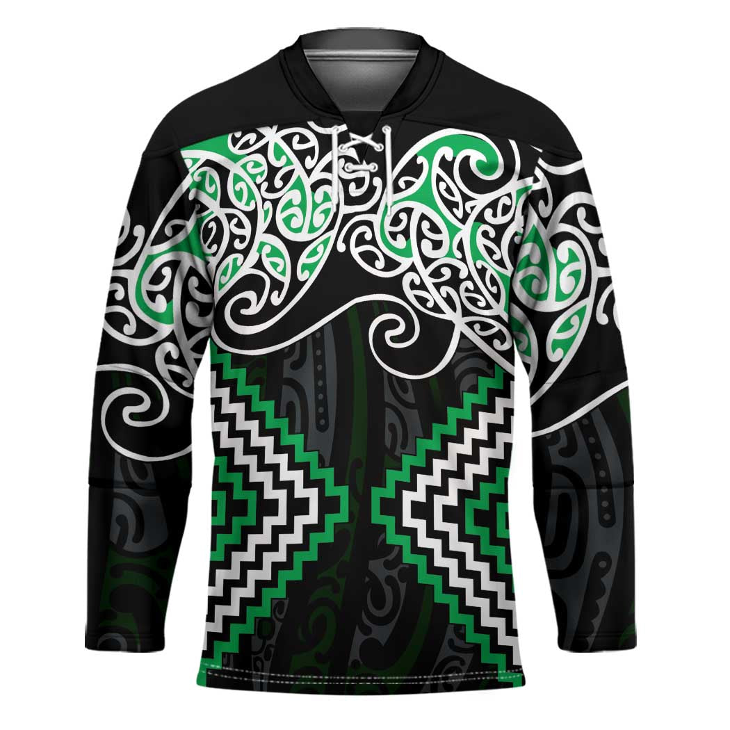 Green Aotearoa Tukutuku Manawa Tapu Hockey Jersey Ta Moko Toi Maori - Polynesian Pride
