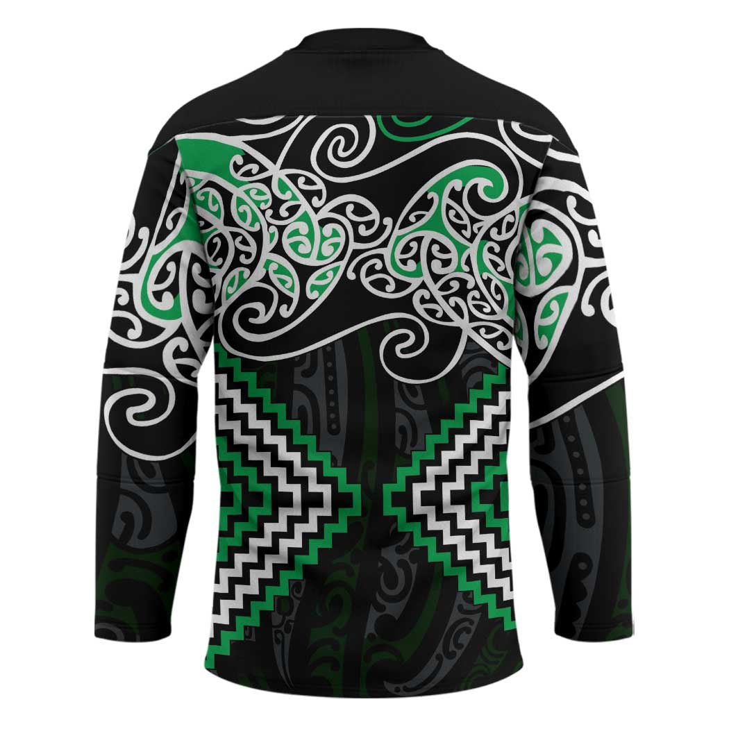 Green Aotearoa Tukutuku Manawa Tapu Hockey Jersey Ta Moko Toi Maori - Polynesian Pride