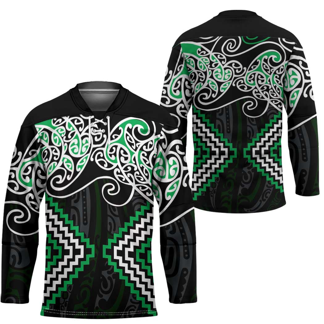 Green Aotearoa Tukutuku Manawa Tapu Hockey Jersey Ta Moko Toi Maori - Polynesian Pride