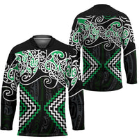 Green Aotearoa Tukutuku Manawa Tapu Hockey Jersey Ta Moko Toi Maori - Polynesian Pride