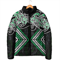 Green Aotearoa Tukutuku Manawa Tapu Padded Jacket Ta Moko Toi Maori - Polynesian Pride