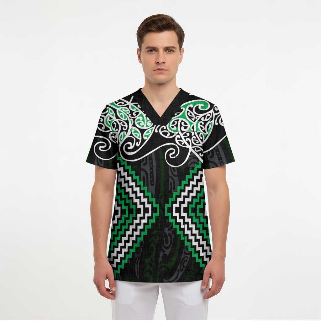 Green Aotearoa Tukutuku Manawa Tapu Scrub Top Ta Moko Toi Maori - Polynesian Pride