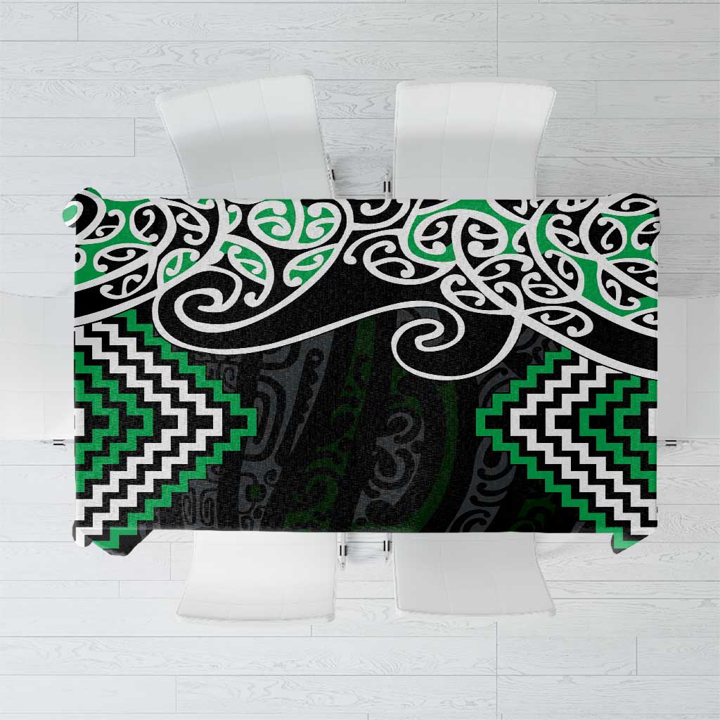 Green Aotearoa Tukutuku Manawa Tapu Tablecloth Ta Moko Toi Maori LT9 Green - Polynesian Pride