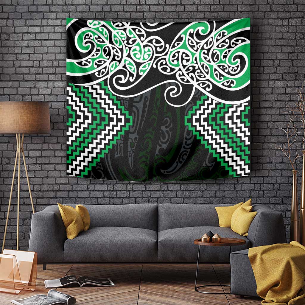 Green Aotearoa Tukutuku Manawa Tapu Tapestry Ta Moko Toi Maori LT9 Green - Polynesian Pride