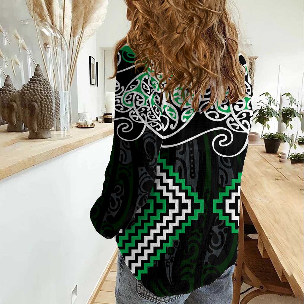 Green Aotearoa Tukutuku Manawa Tapu Women Casual Shirt Ta Moko Toi Maori LT9 - Polynesian Pride