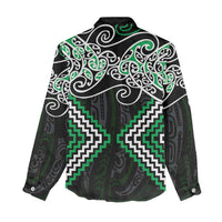 Green Aotearoa Tukutuku Manawa Tapu Women Casual Shirt Ta Moko Toi Maori LT9 - Polynesian Pride