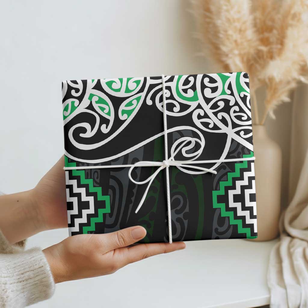 Green Aotearoa Tukutuku Manawa Tapu Wrapping Paper Ta Moko Toi Maori - Polynesian Pride