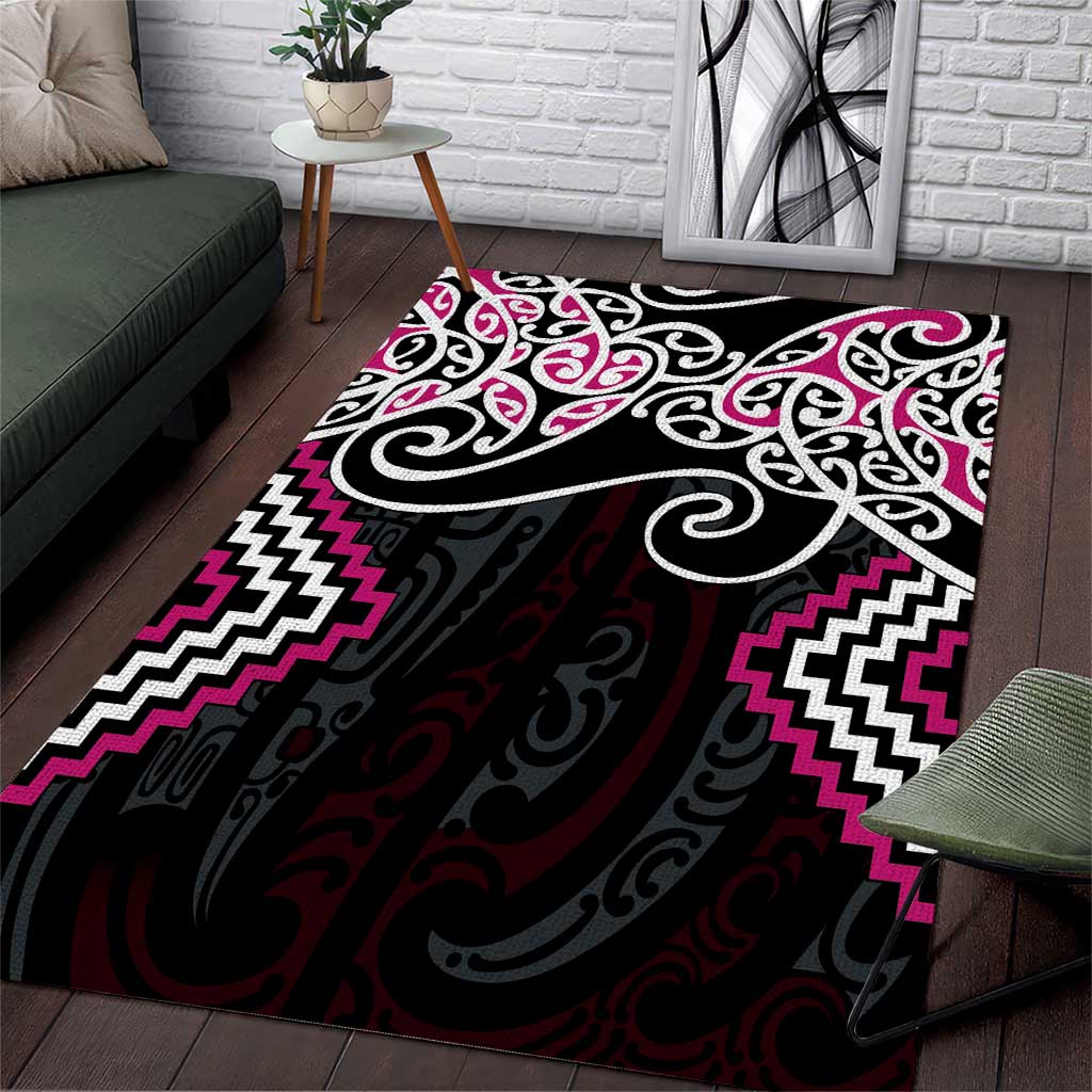 Pink Aotearoa Tukutuku Manawa Tapu Area Rug Ta Moko Toi Maori LT9 Pink - Polynesian Pride