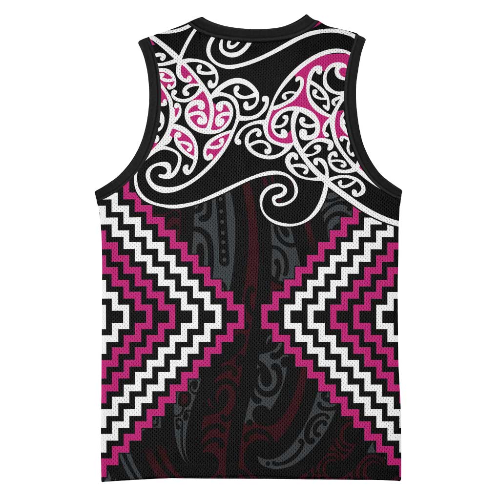 Pink Aotearoa Tukutuku Manawa Tapu Basketball Jersey Ta Moko Toi Maori - Polynesian Pride