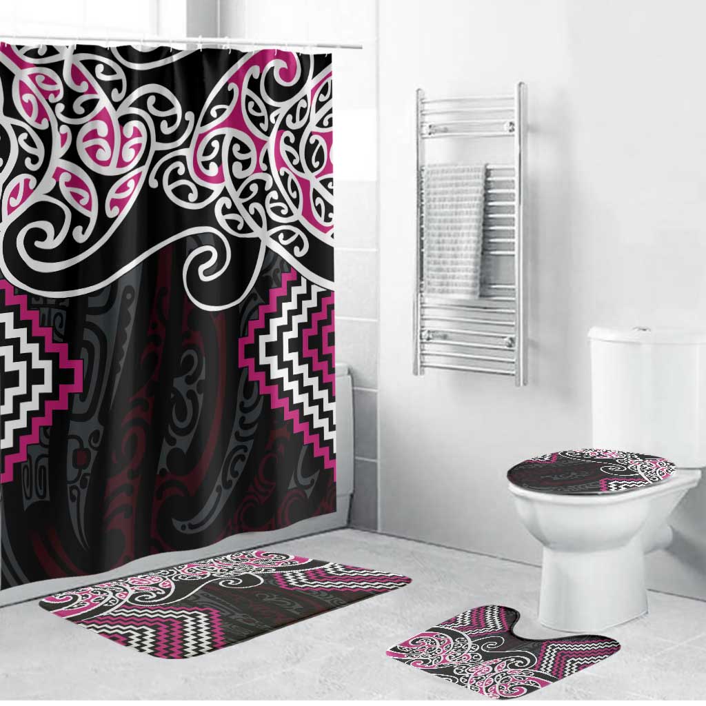 Pink Aotearoa Tukutuku Manawa Tapu Bathroom Set Ta Moko Toi Maori LT9 Bathroom Set (4 pcs) Pink - Polynesian Pride