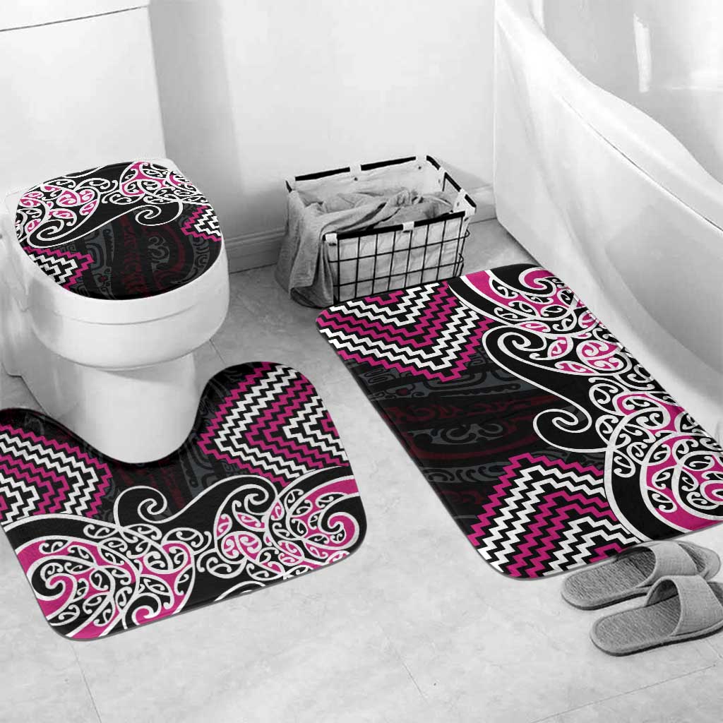 Pink Aotearoa Tukutuku Manawa Tapu Bathroom Set Ta Moko Toi Maori LT9 Mat Set Only (3 pcs) One Size Pink - Polynesian Pride