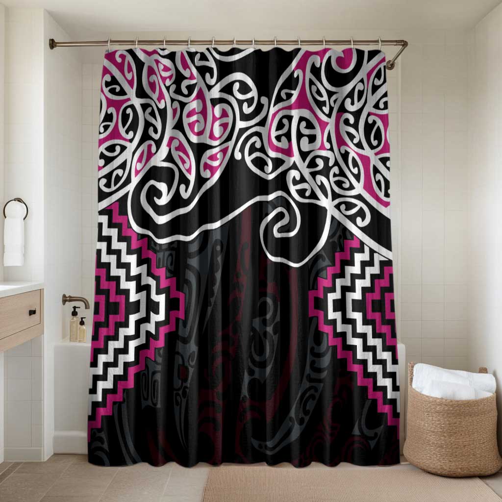 Pink Aotearoa Tukutuku Manawa Tapu Bathroom Set Ta Moko Toi Maori LT9 Shower Curtain Only Pink - Polynesian Pride