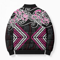 Pink Aotearoa Tukutuku Manawa Tapu Bomber Puffer Jacket Ta Moko Toi Maori - Polynesian Pride