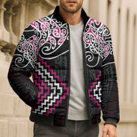 Pink Aotearoa Tukutuku Manawa Tapu Bomber Puffer Jacket Ta Moko Toi Maori - Polynesian Pride