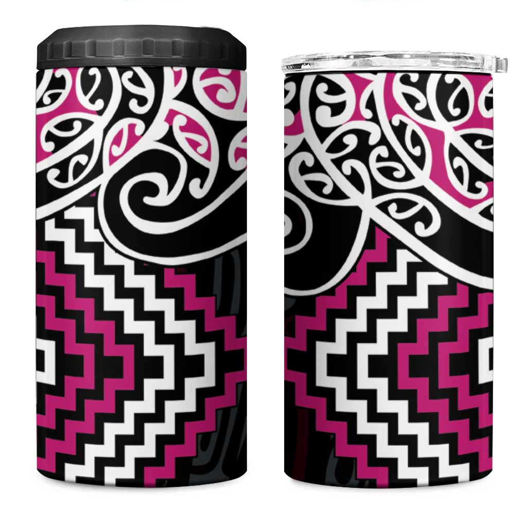 Pink Aotearoa Tukutuku Manawa Tapu 4 in 1 Can Cooler Tumbler Ta Moko Toi Maori LT9 One Size: 16 oz Pink - Polynesian Pride