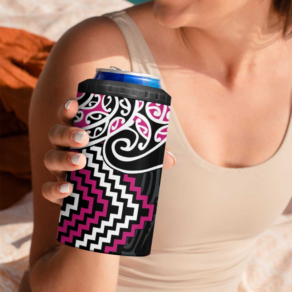 Pink Aotearoa Tukutuku Manawa Tapu 4 in 1 Can Cooler Tumbler Ta Moko Toi Maori LT9 - Polynesian Pride