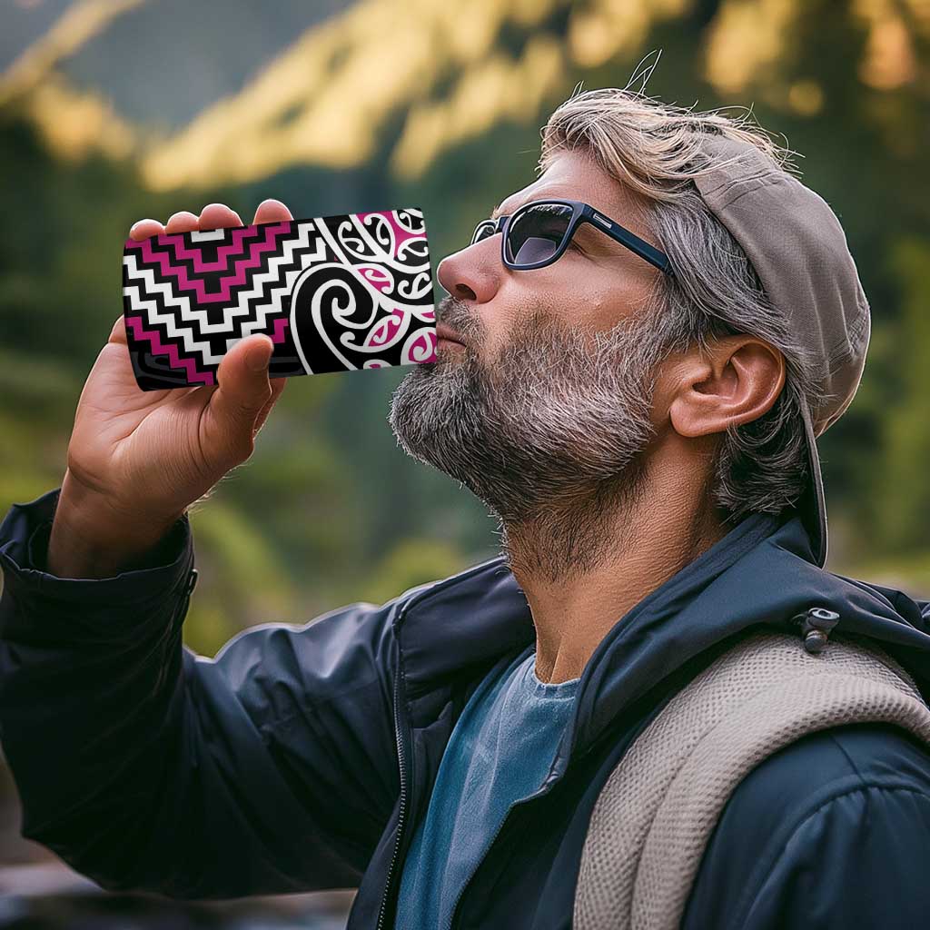 Pink Aotearoa Tukutuku Manawa Tapu 4 in 1 Can Cooler Tumbler Ta Moko Toi Maori LT9 - Polynesian Pride