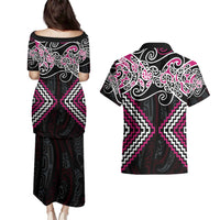 Pink Aotearoa Tukutuku Manawa Tapu Couples Matching Puletasi and Hawaiian Shirt Ta Moko Toi Maori LT9 - Polynesian Pride