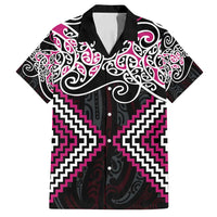 Pink Aotearoa Tukutuku Manawa Tapu Family Matching Long Sleeve Bodycon Dress and Hawaiian Shirt Ta Moko Toi Maori LT9 Dad's Shirt - Short Sleeve Pink - Polynesian Pride