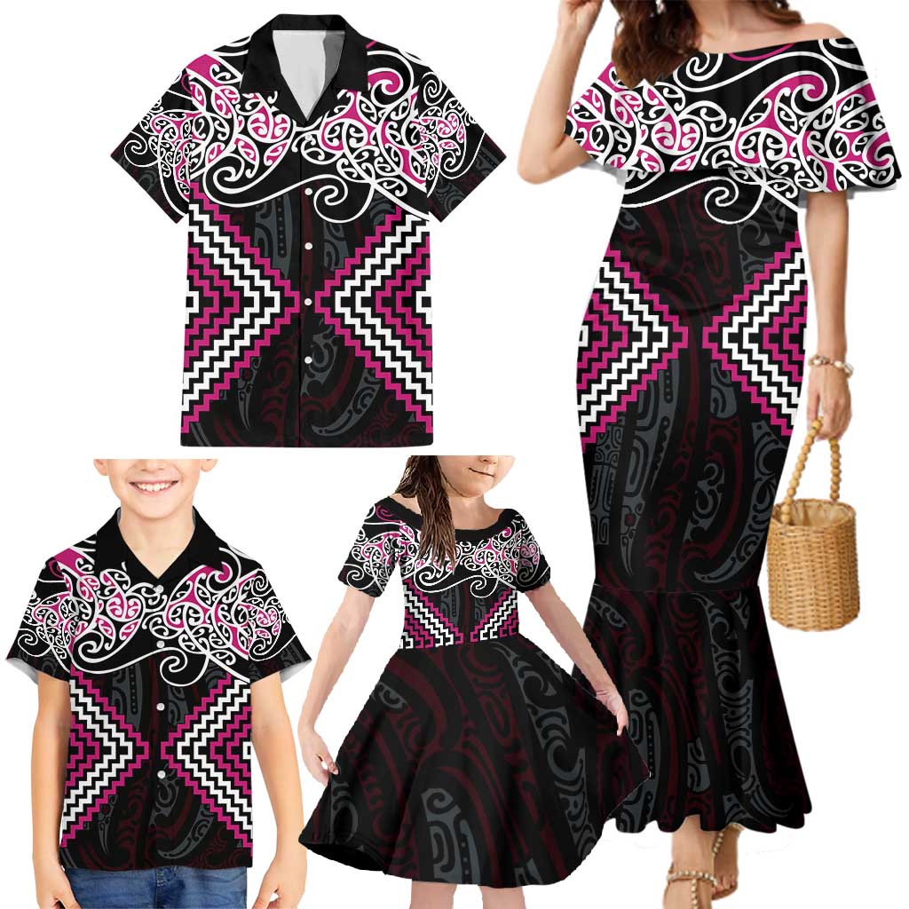 Pink Aotearoa Tukutuku Manawa Tapu Family Matching Mermaid Dress and Hawaiian Shirt Ta Moko Toi Maori LT9 - Polynesian Pride